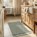 Collive Boho Bathroom Rug 2' x 3', Modern Farmhouse Rugs for Entryway Sage Green Washable Kitchen Mat, Hand-Woven Low Profile Front Door Mat Reversible Porch Carpet for Laundry Bedroom Decor
