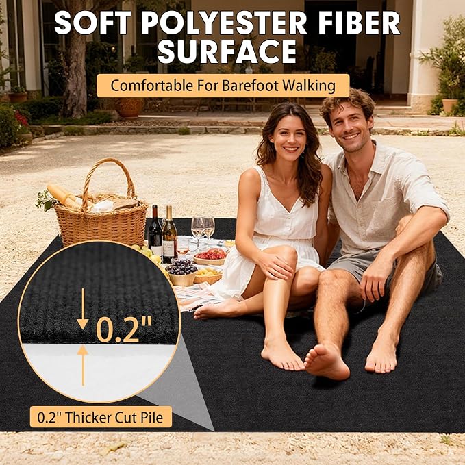 Grefinity Marine Carpet,6 FT x 14 FT Black Indoor Outdoor Carpet 0.2" Thick Boat Rug with Water-Proof TPE Backing for Home, Patio, Porch, Deck