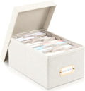 ZICOTO Decorative Photo Storage Box - Sturdy Linen Photo Organizer with Dividers is Perfect to Store Up to 850 Pictures and 4x6 Photos - Portable Scrapbook Storage Containers with Lid
