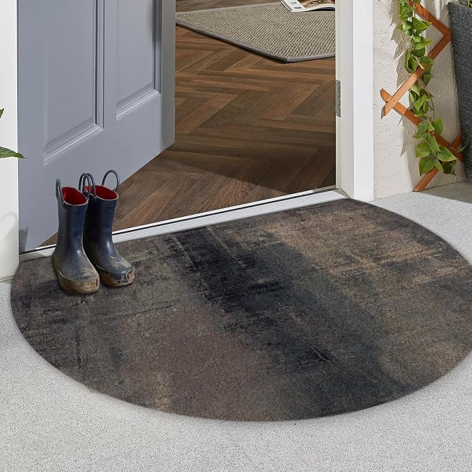 TOMWISH Half Circle Door Mat Blue Semi Circle Bathroom Floor Rug Entrance Way Absorbent Bath Mat for Kitchen Living Room 18" X 30"