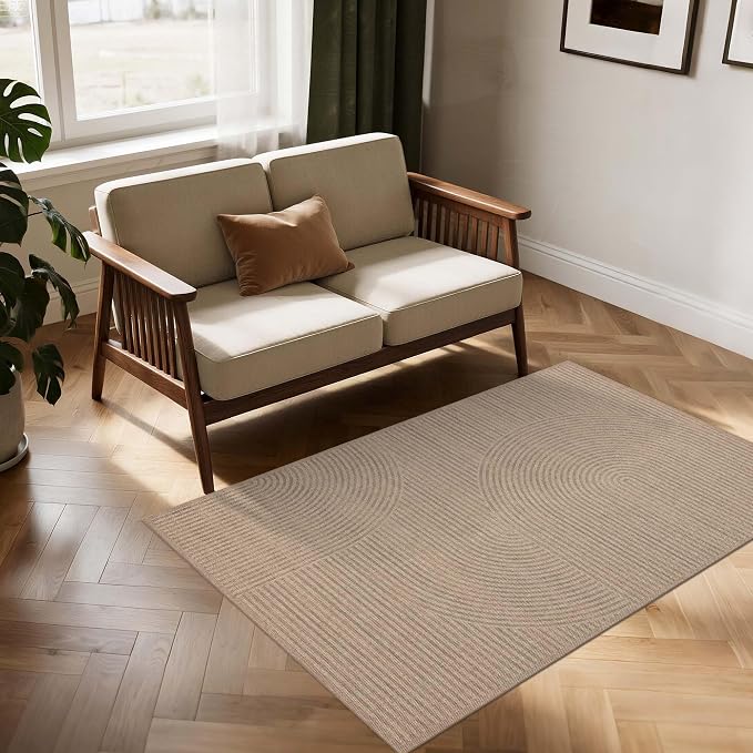 Non-Slip Jute Rug for Entryway: 3x5 Outdoor Mat - Swirl Curved Pattern | Safe Walking for Family All Day and Help with Cutting Slip Falls by 70%