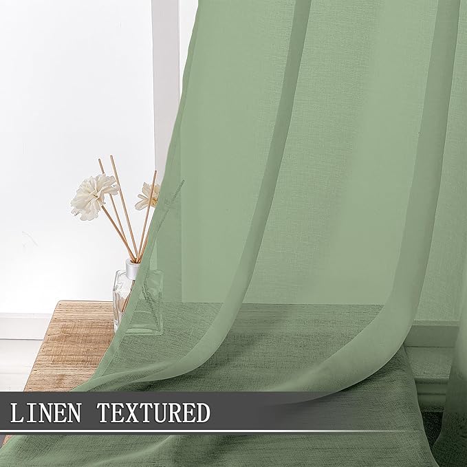 Tollpiz Short Sheer Curtains Linen Textured Living Room Curtain Sheers Light - Image 2