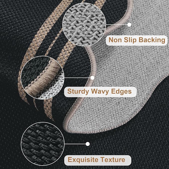 Modern Easy Jute 4x6 Outdoor Patio Rug, Washable Indoor Black Kitchen Rugs Farmhouse Neutral Non Slip Area Rug for Living Room Backyard Bedroom