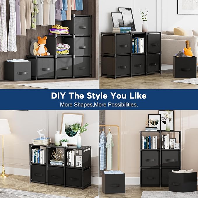 Mavivegue 6 Cube Storage Organizer, Closet Organizers and Storage, Cube Storage Shelf, Easy to Assemble with Storage Drawers, DIY Closet Cube Organizer for Living Room, Bedroom, Dorm Room-Black