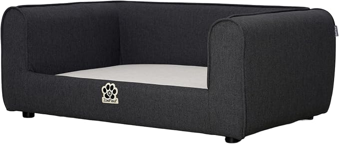 2-in-1 Human & Pet Shared Sofa, Modern Elevated Dog Bed, Two-Tone Grey Cream Indoor Pet Furniture(Grey+Beige)