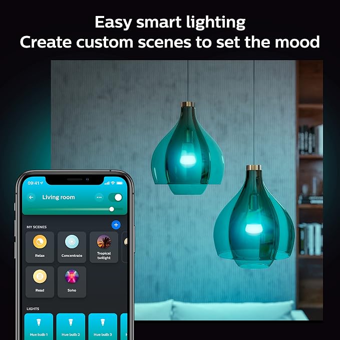Philips Hue Smart 75W A19 LED Bulb - White and Color Ambiance Color-Changing Light - 4 Pack - 1100LM - E26 - Indoor - Control with Hue App - Compatible with Alexa, Google Assistant and Apple Homekit