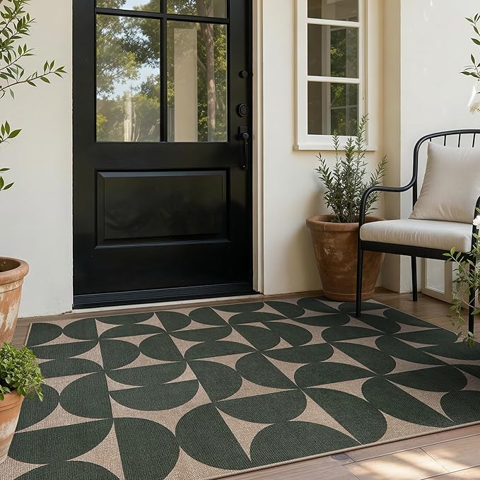 Lahome Green Easy Jute Front Porch Rug, 3x5 Semi Circle Outdoor Rug | Non Slip Non Shedding Floor Carpet for Indoor Entrance Patio Front Door