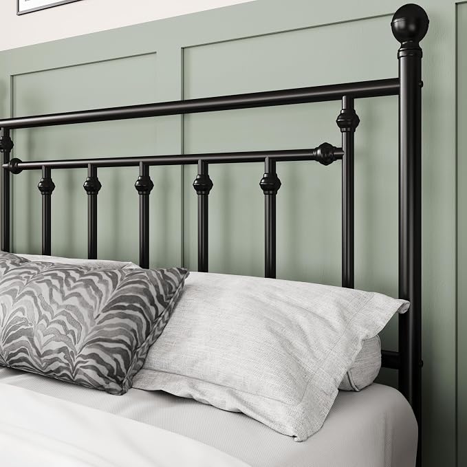 Allewie 14'' Full Size Metal Platform Bed Frame, Vintage Headboard, Black | 50'' Tall Victorian Headboard/Footboard/Mattress Foundation/Under Bed Storage/No Box Spring Needed/Easy Assembly/Noise Free