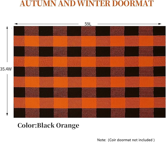 SEEKSEE Buffalo Plaid Outdoor Rug 3' x 5' Orange and Black Front Door Mat, Layering Rug for Porch, Halloween Doormat, Front Porch Rug for Outdoor Entrance Entryway Patio Porch Decor