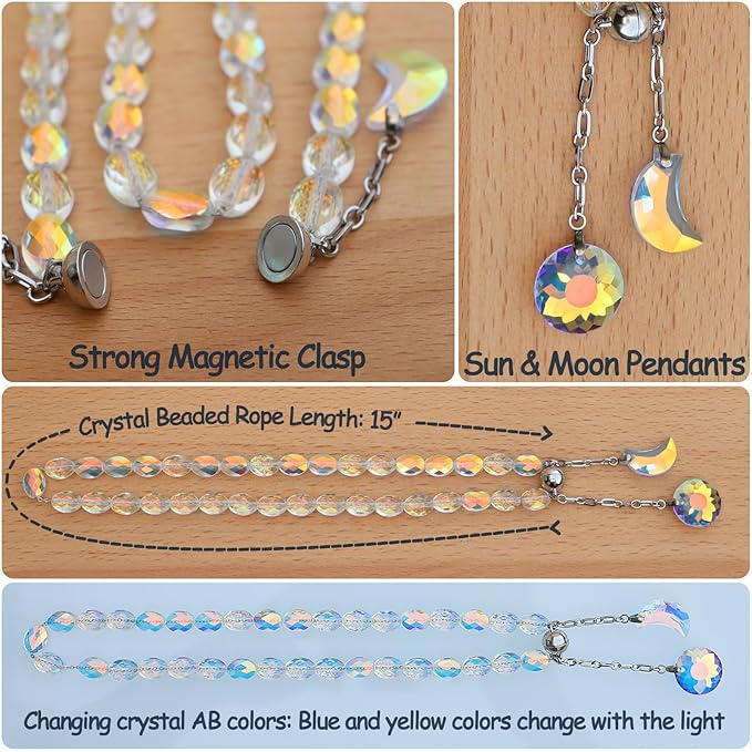 PEDOBO Magnetic Curtain Tiebacks, 2 Pack Crystal Beaded Sun & Moon Pendants - Image 3