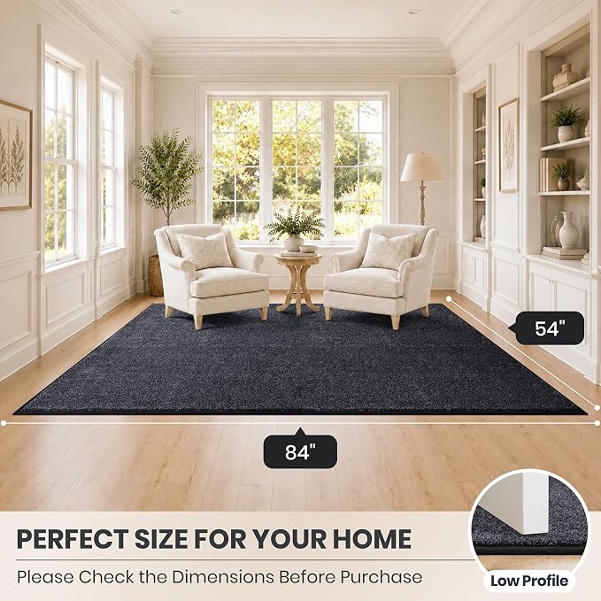 PURRUGS Easy Care Area Rug 4.5ft x 7ft, Non-Slip Washable Entryway Rug, Dog Door Mat, Stain Resistant Accent Rug for Hallway, Living Room, Bedroom and Mudroom, Bluish Grey-Black
