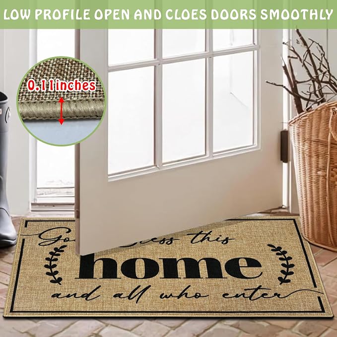 Door Mat Home Mats for Front Door Indoor Outdoor Entrance Welcome Mats with Non-Slip Backing God Bless Mat for Family Housewarming Gifts Durable Porch Hallway Floor Rugs Home Decoration 16.9"x29.9"