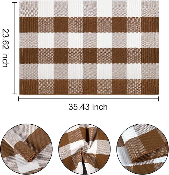 Front Door Mat Outdoor 24''x35''Buffalo Plaid Porch Mat Cotton Woven Machine Washable Carpet for Layered Doormat Hello/Welcome Door Mat,Kitchen,Farmhouse,Entryway