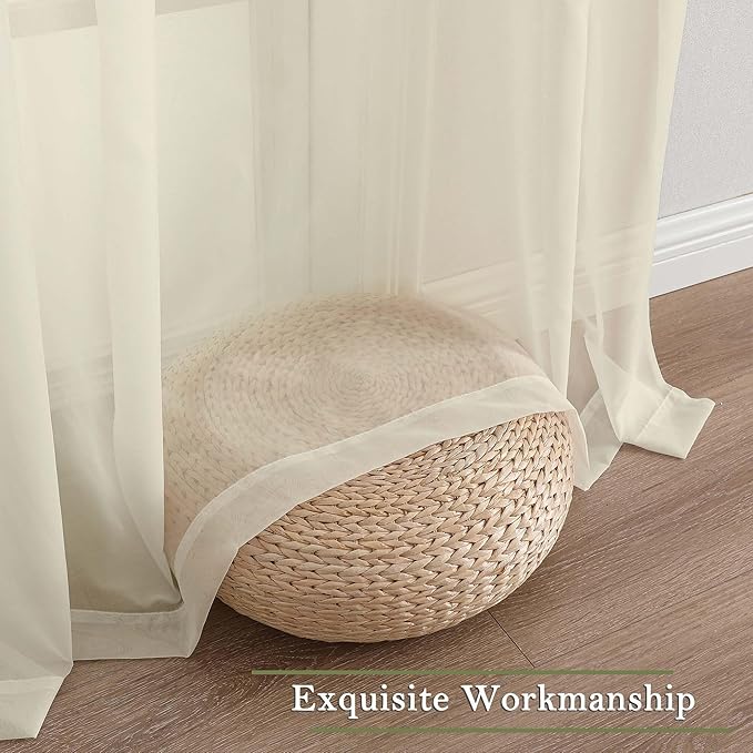 Lecloud Cream Sheer Curtains 120 Inches Long 2 Pcs, Rod Pockets Voile Living - Image 7
