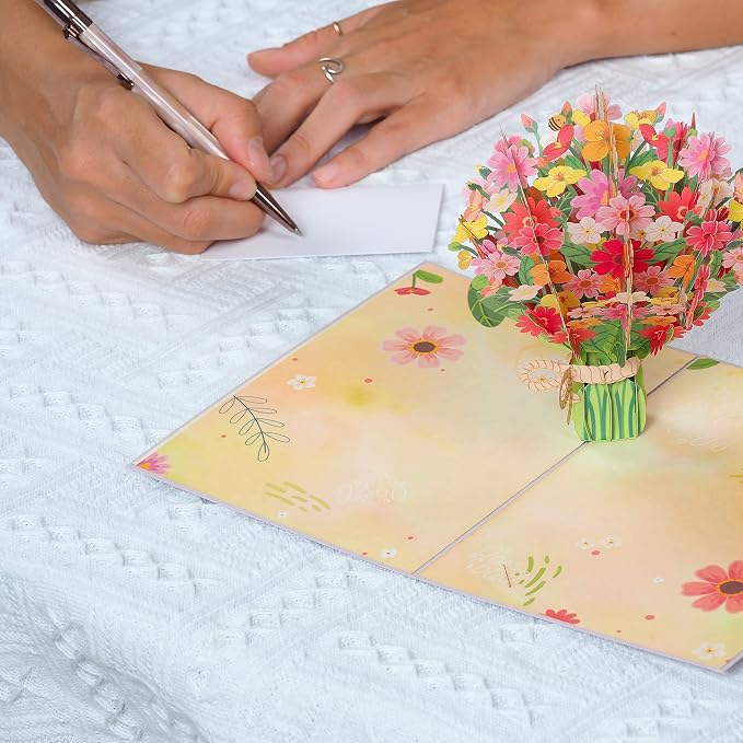 Paper Love Pop Up Cards 2 Pack - Includes 1 Spring Bouquet and 1 Floral PIneapple, For All Occasions, Mother Day, Birthday, Just Because- Includes Envelope and Note Tag