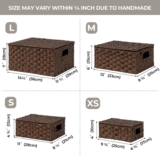 GRANNY SAYS Wicker Baskets with Lids, Set of 4 Brown Basket, Decorative Storage Boxes, Woven Basket for Organizing, Storage and Organizer Baskets