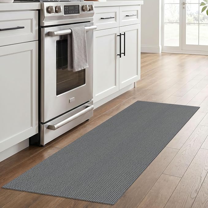 IOHOUZE Washable Runner Rug 2x6 Non Slip Runners for Hallways Entryway Runner Indoor, Kitchen Rugs Woven Cotton Floor Carpet for Kitchen Hall Entrance Bedroom, Dark Grey