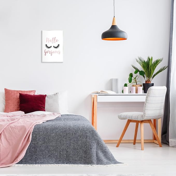 'Hello Gorgeous Black Eyelashes'| Wall Plaque Art | Stupell Industries | 13 x 19 Inches, Easy to Hang and Sturdy, Made in USA, by Amanda Greenwood