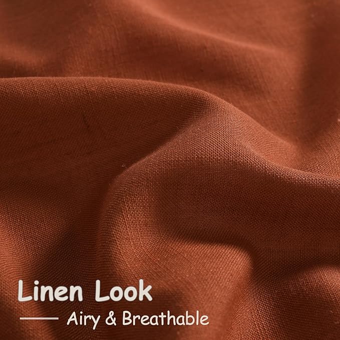Rust Linen Curtains 90 inches Long 2 Panel Back Tab Rod Pocket Rustic Farmhouse Boho Linen Curtain for Dining Room Brick Burnt Bohemian Fall Decor Terracotta Colored Semi Sheer Curtains 90 inch Length