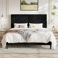 Allewie California King Size Platform Bed Frame with Adjustable Headboard | Plush Velvet Upholstered, Vertical Channel Tufted, Sturdy Wood Slats, No Box Spring Needed, Easy Assembly, White