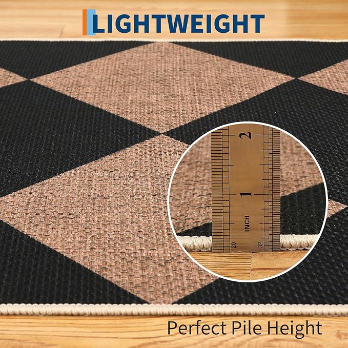 COZYLOOM Washable Rugs for Bedroom 8x10 Modern Easy Jute Rug with Non Slip Backing, Geometric Diamond Pattern Stain Resistant Accent Carpet Foldable Indoor Outdoor Rug for Dining Room, Patio, Brown