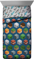 Jay Franco Kids Comforter - Soft and Cozy Bed for Stylish Room Decor, Official Licensed Product, Blue - Minecraft, Twin