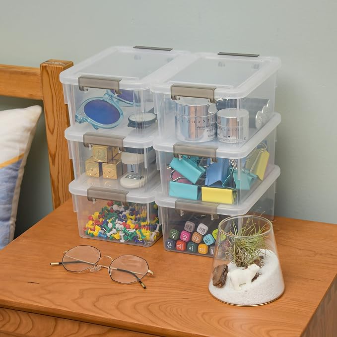 Citylife 6Packs 1.3Qt Small Storage Bins with Lids,Stackable Clear | Plastic Containers for Beads, Buttons, Sewing Supplies, Office Supplies and Small Toys