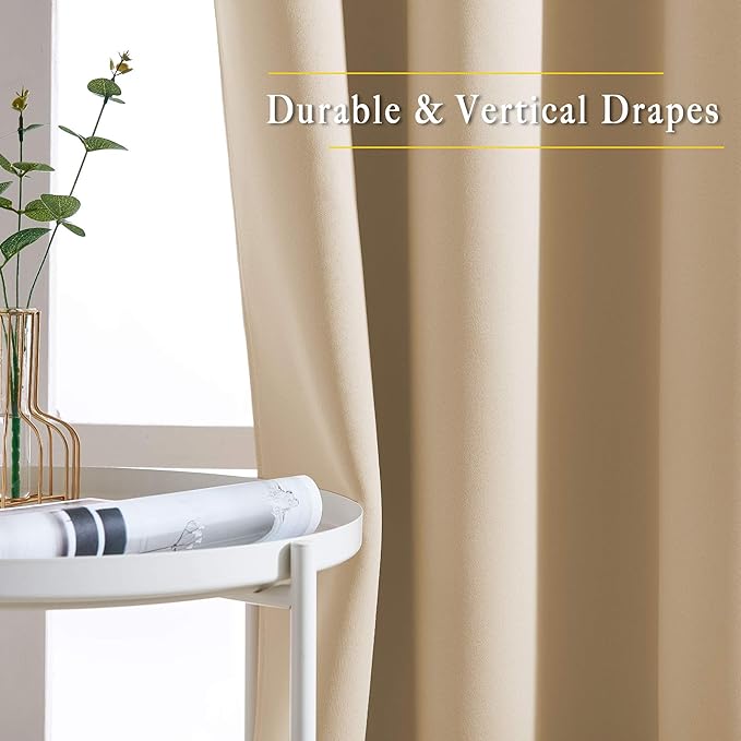 NICETOWN Bedroom Blackout Curtains and Drapes - Window Treatment Thermal Insulated Solid Grommet Blackout Draperies for Bedroom/Living Room (Biscotti Beige, Set of 2, 80 by 84 Inch)