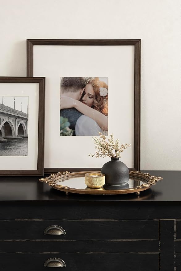 Kate and Laurel Arendahl Vintage Oval Mirrored Decorative Tray; 17 x 10; Antique Gold; Traditional Ottoman Tray for Living Room Home Decor with Ornate Detailing