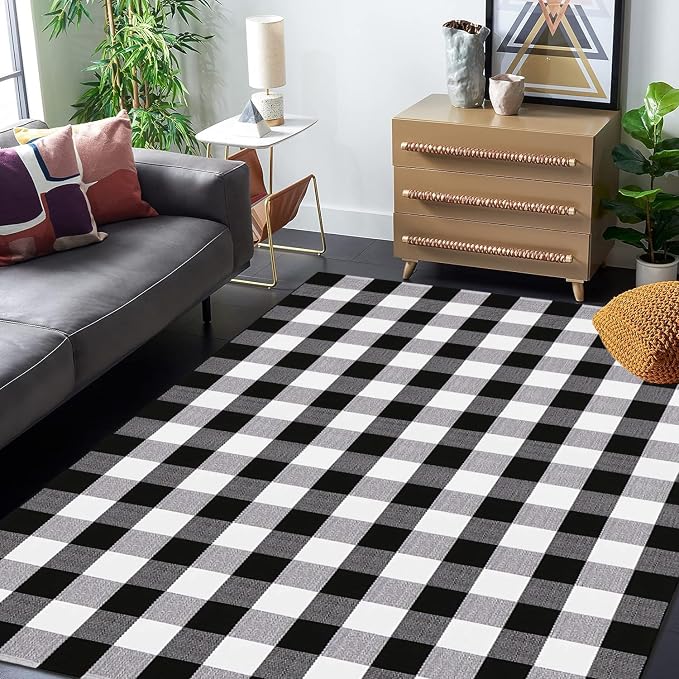 Buffalo Plaid Rug 5' x 7' Black and White Check Rug Washable Checkered Area Rug for Farmhouse/Entryway//Living Room/Laundry Room/Bedroom (5'x7', Black and White Plaid)