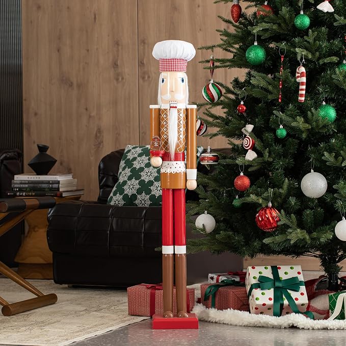 Glitzhome Nutcracker Christmas Decorations 42 Inch Gingerbread Chef Nutcracker with Cookie for Xmas Holiday Decor Porch Gateway