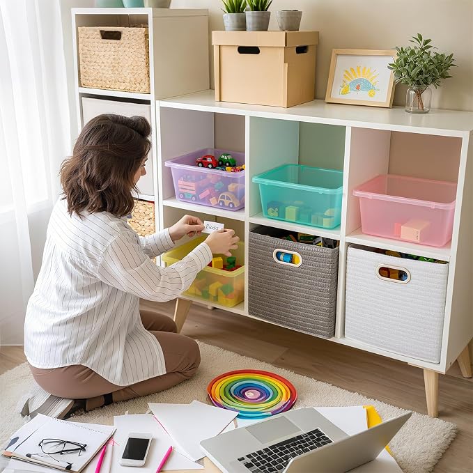 Zonon 12 Pcs Plastic Cubby Storage Bin Back to School Classroom Cubby Organization Storage Container with 1 Pack Self Adhesive Label for Office School Library(Clear Macaron Color,11.61 x 7.68 x 4.92)