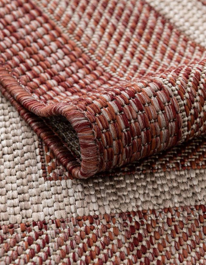 Unique Loom Outdoor Border Collection Area Rug - Soft Border (10' Round Rust Red/Ivory)