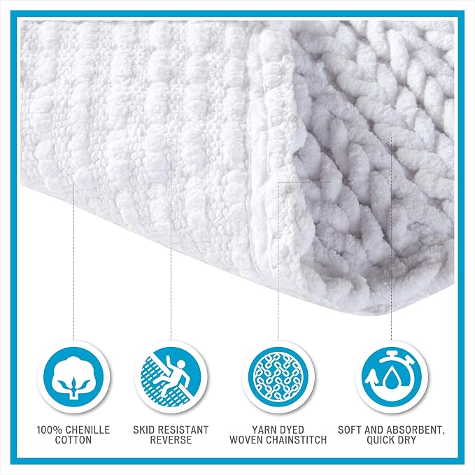 Madison Park Lasso Cotton Bath Rug Non-Slip Absorbent, 17 x 24, Charcoal | Quick Dry, Soft Pile, Machine Washable, OEKO-TEX Certified