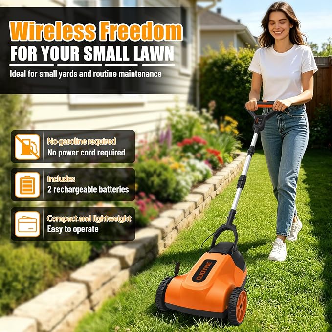 Mini Cordless Lawn Mower, 9 Inch Electric Grass Cutter | Brushless Motor, 2 x 21V 4.0Ah Batteries, 3 Adjustable Cutting Heights, Lightweight Push Mower for Small Yard & Garden