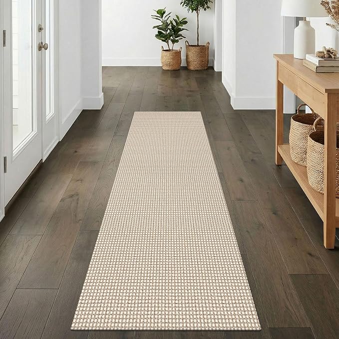 IOHOUZE Washable Runner Rug 2x7 Non Slip Runners for Hallways Entryway Runner Indoor, Kitchen Rugs Woven Cotton Floor Carpet for Kitchen Hall Entrance Bedroom, Cream/Beige