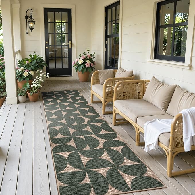 Lahome Semi Circle Easy Jute Kitchen Runner Rug, Green 2x8 Washable Runner | Non Slip Lightweight Stain Resistant Indoor Outdoor Long Carpet for Entryway Hallway Laundry
