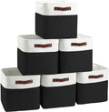 FinishingBo 11 inch Cube Storage Bin 6 Pack, Cube Organizer Bins | Fabric Storage Bins With Handles, 11x11 Storage Cubes, Shelf Basket, White/ Black