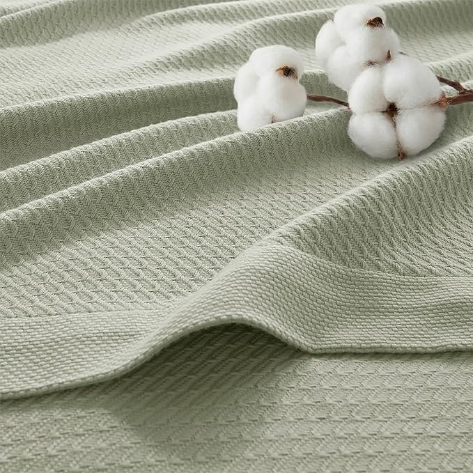 Madison Park 100% Egyptian Cotton Twin Bed Blanket for Summer Sage Green | Cozy Soft Breathable Durable, Waffle Weave Woven Casual, Lightweight Knit All Season Throw for Bed Couch or Sofa, OEKO TEX