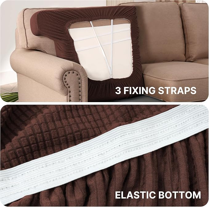 H.VERSAILTEX Stretch 3 Piece T Cushion Sofa Slipcovers Individually Sofa Cushion Covers for 3 Cushion Couch Sofa Seat Cushion Covers with Elastic Bands Featuring Thicker Jacquard Fabric, Burnt Brick