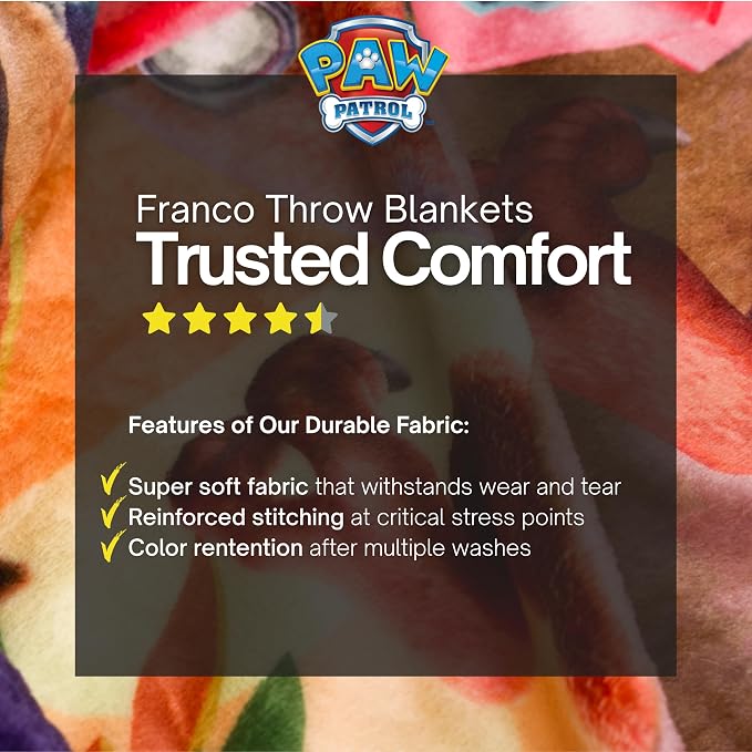 Paw Patrol Dino Movie Throw Blanket 60 in x 46 in – Soft Cozy Plush for Couch, Bed & Travel, Collectible Gift (Officially Licensed Product) by Franco