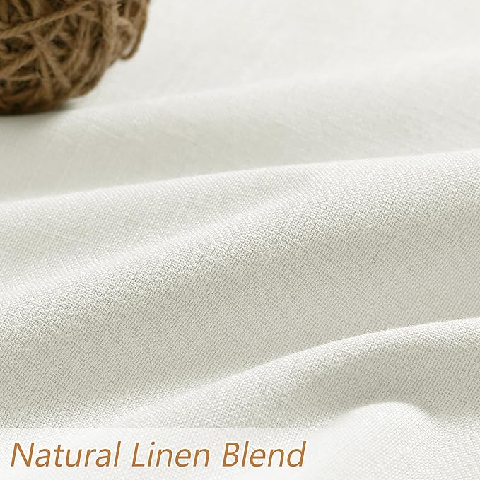 Ivory 100% Blackout Linen Curtains 144 Inch Length 2 Panels Set for Living Room Bedroom Back Tab Thermal Insulated Black Out Drapes Room Darkening Farmhouse Style for Bedroom Window Curtains 52x144