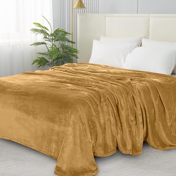 Elegant Comfort Luxury Velvety Softness Fuzzy Plush Micro-Velour Ultra-Soft Blanket, Twin/Twin XL, Gold-Yellow