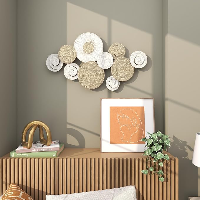 CosmoLiving by Cosmopolitan Metal Plate Home Wall Decor Radial Wall Sculpture, Wall Art 36" x 2" x 21", Gold | Home Plate Spiral Wall Sculpture With Gold Accents Wall Sculptures Wall Art