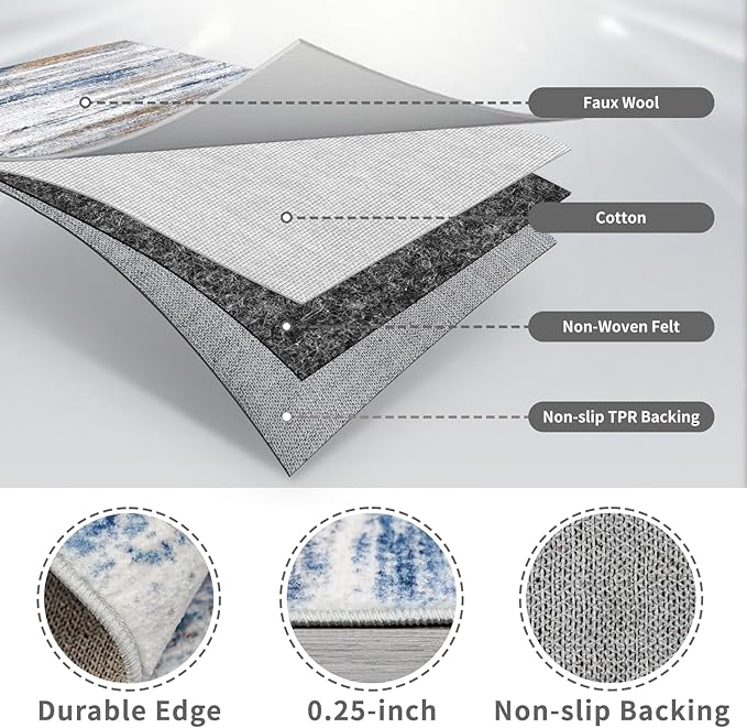 Washable Hallway Runner Rug for Home: Extra Long Runners for Entryway Living Room Dining Room - Stain and Water Resistant Rugs with Non-Slip Backing - Soft Low-Pile Carpet 2'6''x12' Navy Grey