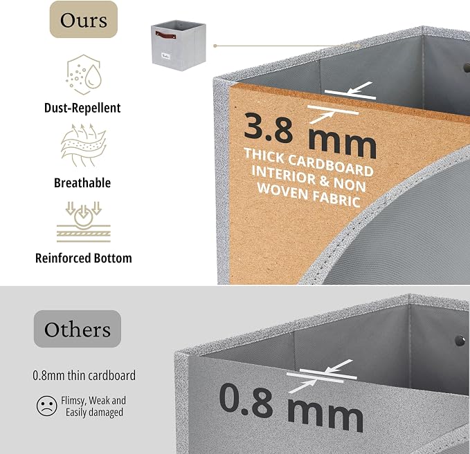 DECOMOMO Storage Bins, Cube Storage Bin with Labels | 10.5" x 11" Fabric Storage Cubes for Shelves (6pcs, Light Texture Grey)