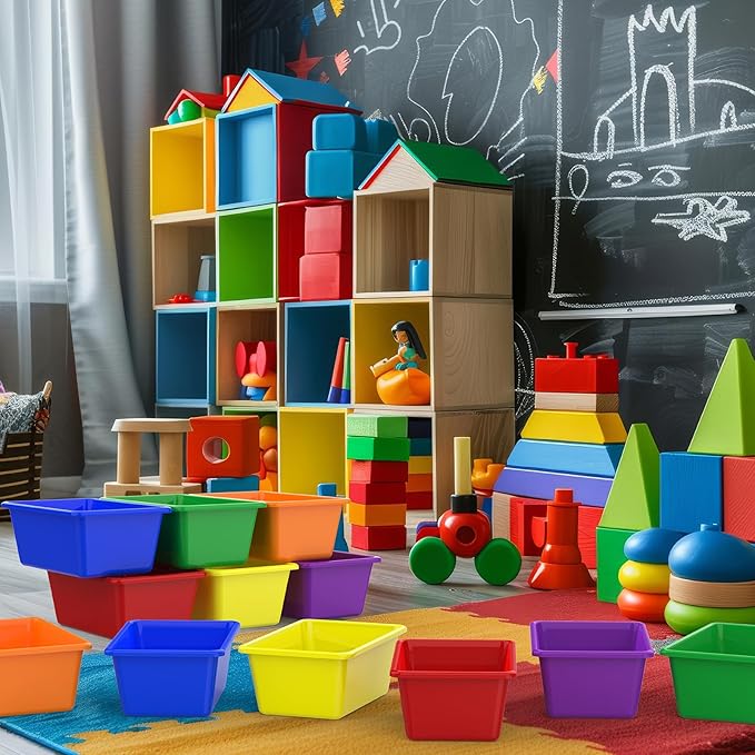 12 Pcs Plastic Small Cubby Bins Books Bins Toy Storage Bins Classroom Storage Organizer Containers for Office Classroom Home (12)