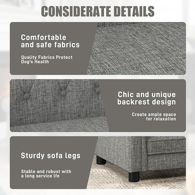 Dog Sofa Couch for Medium Dogs, Memory Foam Dog Bed with Washable Fabric, Durable Elevated Pet Sofa Couch with Legs, Removable Cushion for Medium Dogs, Light Grey