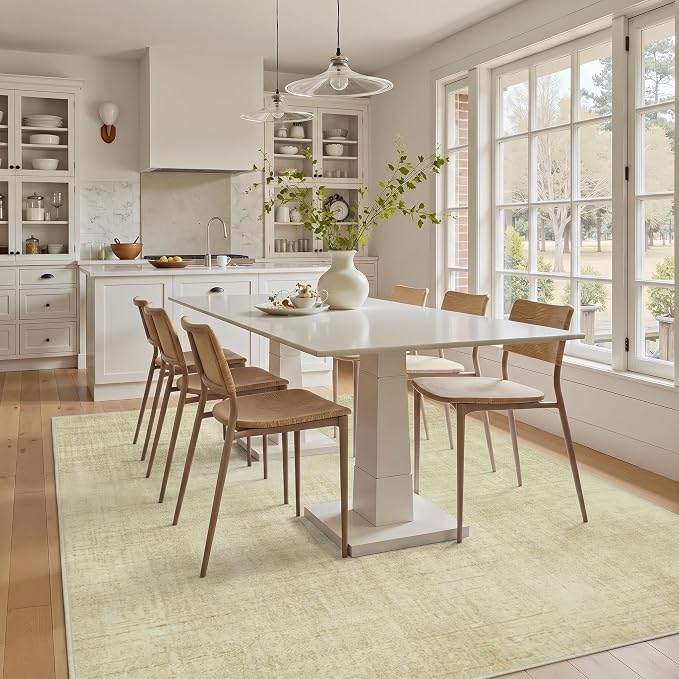 Joydeco 6x9 Area Rugs Classic for Living Room, Beige | Non Slip Machine Washable Low Pile for Bedroom Dining Room Home Office Pet & Child Friendly