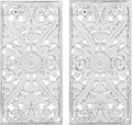 Madison Park Wall Art Living Room Décor - Vintage Botanical Carved Wooden Panel Home Accent Bathroom Decoration Ready to Hang Frames for Bedroom, 15.75"W x 31.5"L x 0.59"D, White 2 Piece